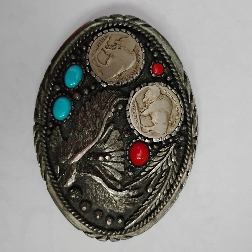 Silver and Red Western Belt Buckle